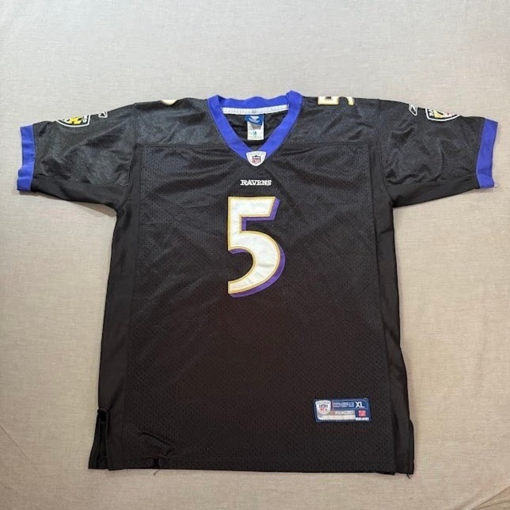 Baltimore Ravens NFL Football Jersey #5 Flacco Black Purple XL Boys Short Sleeve
